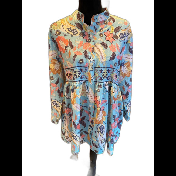 Womens Blouse Plus Size 2XL Top Boho Button Down Hi Low Silky Feel Peasant - Picture 2 of 12